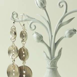 Dangle Button Earrings – Brushed Metal