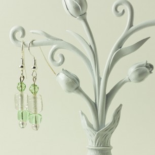 Dangle Bead Earrings- mint & clear