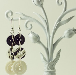 Dangle Button Earrings – Black & White Multi